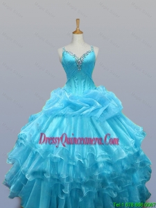 2015 Fall Pretty Straps Beaded Quinceanera Dresses with Ruffled Layers