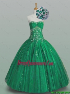 Perfect 2015 Fall all Gown Beaded Green Sweet 16 Dresses with Appliques