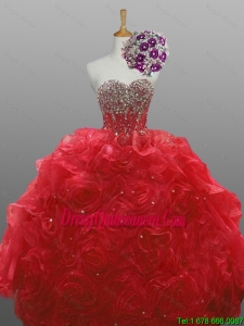 Pretty 2016 Summer Sweetheart Quinceanera Dresses with Beading and Rolling Flowers
