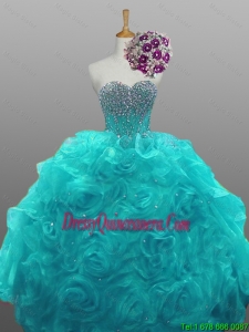 2015 Fall Elegant Sweetheart Beaded Quinceanera Dresses with Rolling Flowers