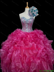 2015 Fall Top Seller Sweetheart Hot Pink Quinceanera Dresses with Sequins and Ruffles