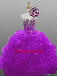 2015 Winter New Style Quinceanera Dresses with Beading and Rolling Flowers
