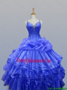 2015 Winter New Style Straps Quinceanera Gowns with Beading in Organza