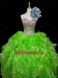 Luxurious 2015 Winter Ball Gown Apple Green Quinceanera Dresses with Sequins and Ruffles