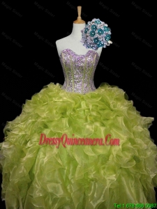 Luxurious 2016 Summer Ball Gown Sweet 16 Dresses with Sequins and Ruffles in Yellow Green