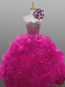 2015 Fall Elegant Quinceanera Dresses with Beading and Rolling Flowers
