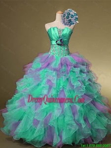 2016 Summer Beautiful Strapless Quinceanera Dresses with Beading and Ruffles