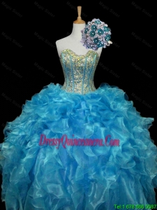 Pretty 2016 Summer Sweetheart Sequins and Ruffles Quinceanera Dresses in Blue