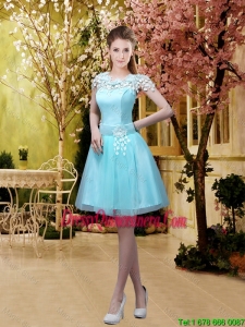 Popular A Line Belt and Appliques Dama Dresses with Cap Sleeves