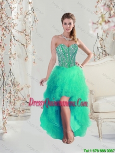 Popular High Low Beaded and Ruffles Apple Green Dama Dresses for 2016