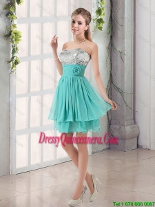 Popular 2016 A Line Dama Dresses with Sequins and Handle Made Flowers