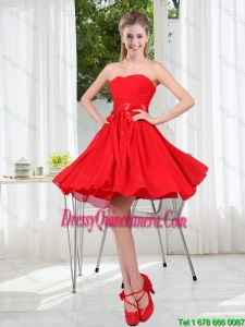Pretty Ruched Strapless A Line Red Dama Dresses for 2016