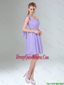2016 Luxurious Beaded and Ruched Short Dama Dresses in Lavender