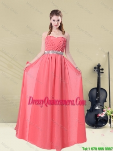 2016 Fashionable Strapless Beaded Dama Dresses with Floor Length