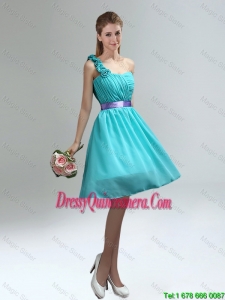 Cheap One Shoulder Ruched Teal 2016 Dama Dresses with Belt