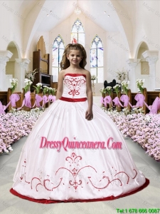 2015 Fall Luxurious Embroidery Satin Little Girl Pageant Dress in White