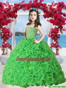 2015 Summer Cheap Spring Green Organza Ruffles Little Girl Pageant Dress with Beading