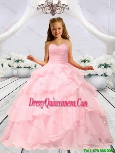 2015 Summer Discount Baby Pink Beaded Decorats Little Girl Pageant Dress with Layers