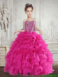 Pretty 2015 Summer Beading and Ruffles Little Girl Pageant Dress in Fuchsia