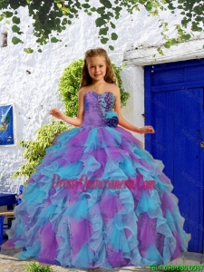 2016 Fall New Style Beading and Ruffles Purple and Blue Little Girl Pageant Dress with Hand Made Flower