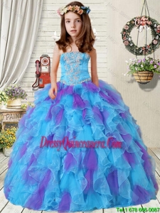 2016 Summer Cheap Appliques Little Girl Pageant Dress with Ruffles in Purple and Blue