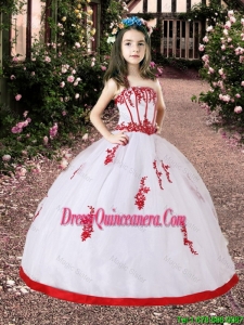 2016 Summer Popular White and Red Little Girl Pageant Dress with Appliques