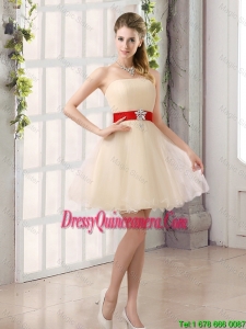 Discount 2016 A Line Belt Strapless Dama Dresses with Mini Length