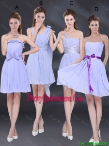2016 Elegant Chiffon Lace Up Dama Dresses in Lavender