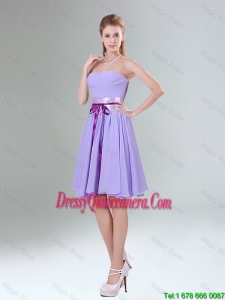 Beautiful Ruched Mini Length Dama Dresses with Bowknot and Sash