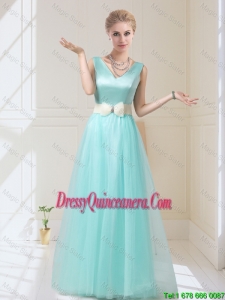 Beautiful V Neck Floor Length Dama Dresses with Bowknot for 2016