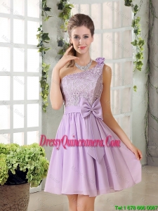 Cheap One Shoulder Lilac Dama Dresses with Bowknot for 2016