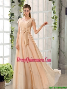 Fashionable 2016 Scoop Cap Sleeves Chiffon Dama Dresses in Champagne