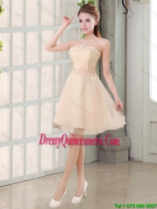 Popular Champagne A Line Strapless Appliques Dama Dresses for 2016