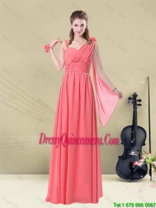 Beautiful Asymmetrical Column Ruched Dama Dresses in Watermelon Red