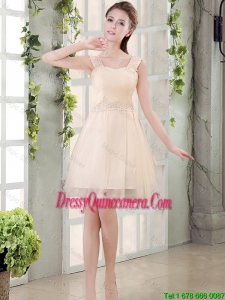 Beautiful Straps A Line Champagne Dama Dresses with Appliques