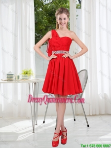 2016 The Most Popular One Shoulder A Line Dama Dresses with Ruching