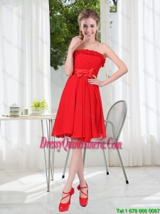 Beautiful Ruched Strapless Bowknot Dama Dresses in Red