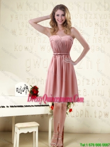 Popular Sweetheart Ruched Dama Dresses in Chiffon with Waistband