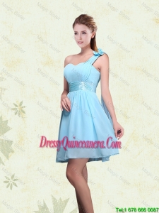 Popular A Line Ruched Chiffon Dama Dresses with One Shoulder