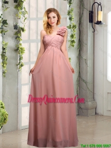 Popular Ruched One Shoulder Dama Dresses with Hand Made Flowers