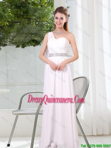 Popular One Shoulder Empire Ruched Sequined White Dama Dresses