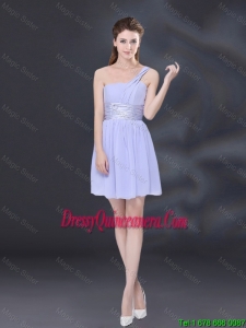 2016 Popular Ruched and Belt Chiffon Dama Dresses in Lavender