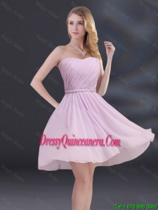 Popular A Line Sweetheart Dama Dresses with Ruhing and Belt