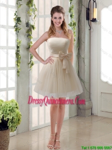 Popular Simple Ruched Strapless Princess Dama Dress with Bowknot