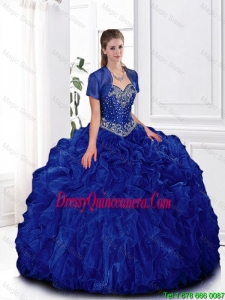 2016 Elegant Beaded and Ruffles Quinceanera Gowns in Royal Blue