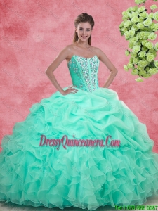 Luxurious Apple Green Quinceanera Gowns with Beading and Ruffles for 2016