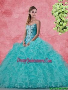 Beautiful Strapless Beaded and Ruffles New Style Quinceanera Dresses in Aqua Blue