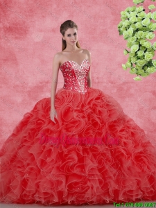 Discount Beaded Red New Style Quinceanera Gowns for 2016 Spring