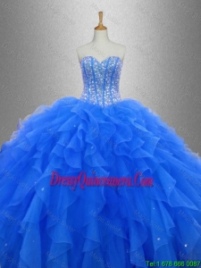 2016 Discount Beaded and Ruffles 2016 Sweet 16 Gowns in Blue