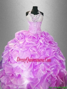 2016 Latest Hand Made Flowers Quinceanera Dresses with Halter Top